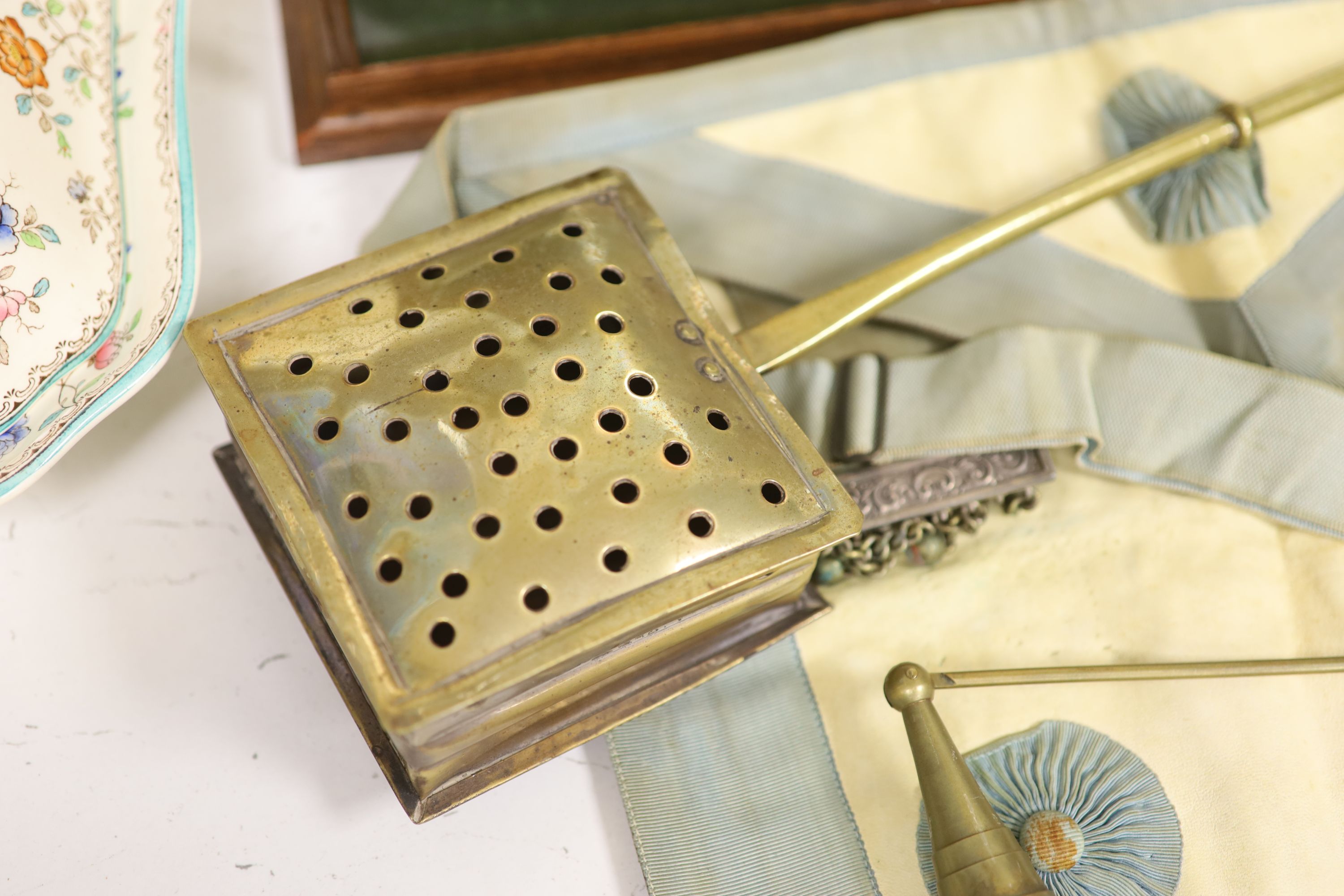 A 19th century set of brass and mahogany apothecary scales and miscellaneous items,